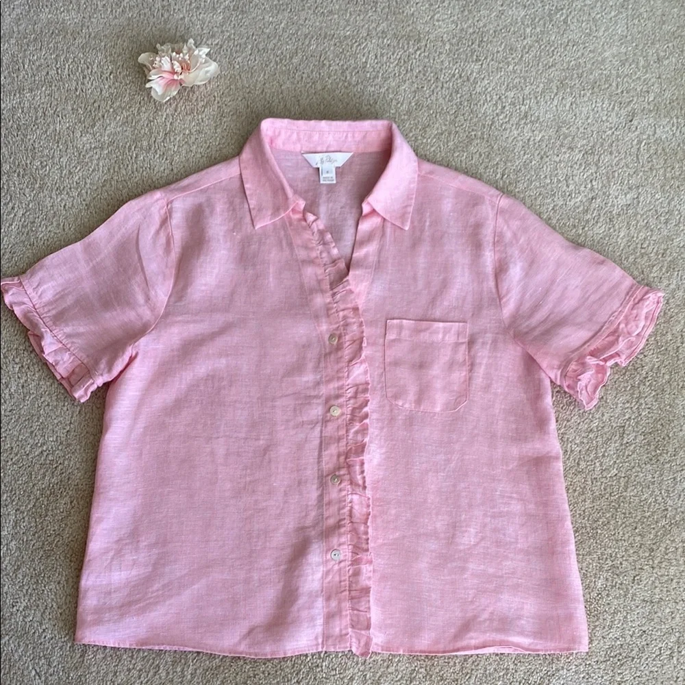 Lilly Pulitzer Light Pink Sorbet Button Down Carden ruffle Shirt, S, NWOT - Picture 9 of 9